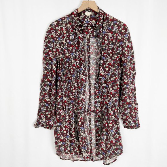 Aritzia Wilfred Floral Print Long Utility Cargo Shacket Trench Coat Light Jacket - Picture 2 of 10